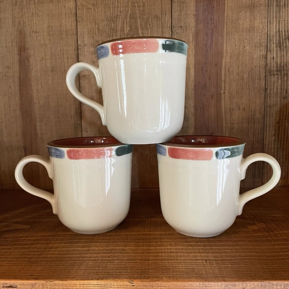 Set of 3 VTG Noritake Warm Sands Coffee Mugs Stoneware 8472 Made in Indonesia